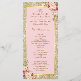 Gold Glitter Blush Pink Floral Wedding Programme Programmakaart