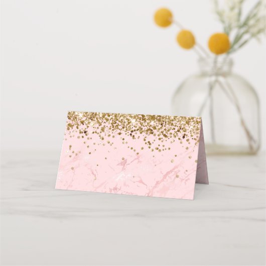 Gold Glitter Blush Pink Marble Blank Plaatskaartje (Voorkant)