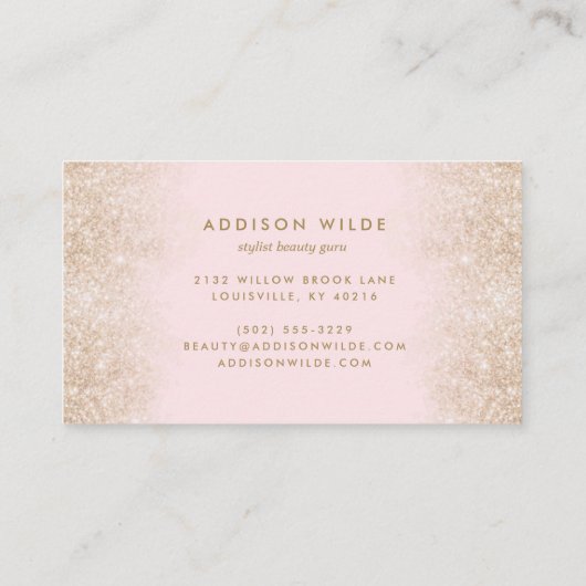 Gold Glitter Blush Pink Modern Makeup Artist Visitekaartje (Achterkant)