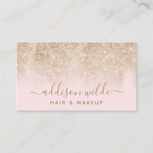 Gold Glitter Blush Pink Modern Makeup Artist Visitekaartje (Voorkant)