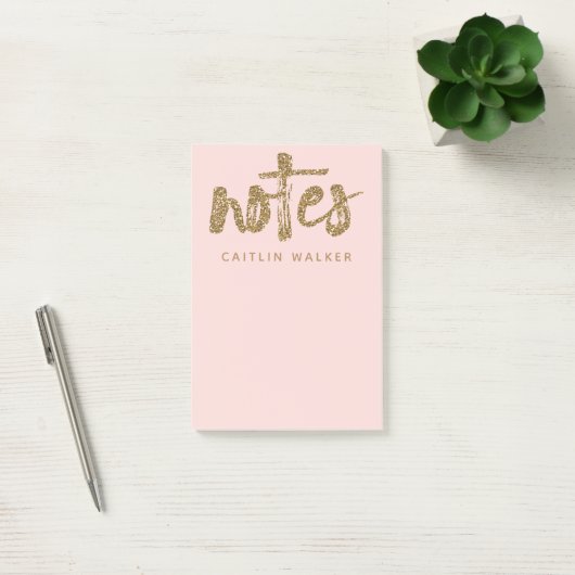 Gold Glitter Blush Pink Sticky Notes Pad (Kantoor)