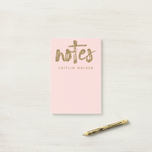 Gold Glitter Blush Pink Sticky Notes Pad (Op bureau)