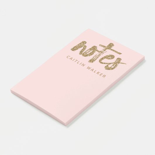 Gold Glitter Blush Pink Sticky Notes Pad (Schuin)