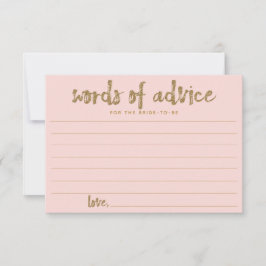 Gold Glitter Blush Pink Words of Advice for Brides Advieskaart