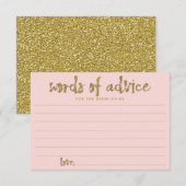 Gold Glitter Blush Pink Words of Advice for Brides Advieskaart (Voorkant / Achterkant)