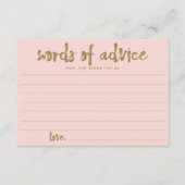 Gold Glitter Blush Pink Words of Advice for Brides Advieskaart (Voorkant)