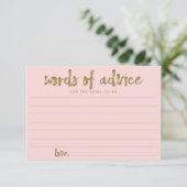 Gold Glitter Blush Pink Words of Advice for Brides Advieskaart (Staand voorkant)