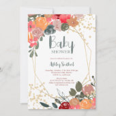 Gold glitter boho floral waterverf baby shower kaart (Voorkant)