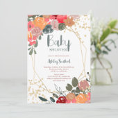 Gold glitter boho floral waterverf baby shower kaart (Staand voorkant)