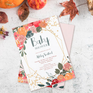 Gold glitter boho floral waterverf baby shower kaart