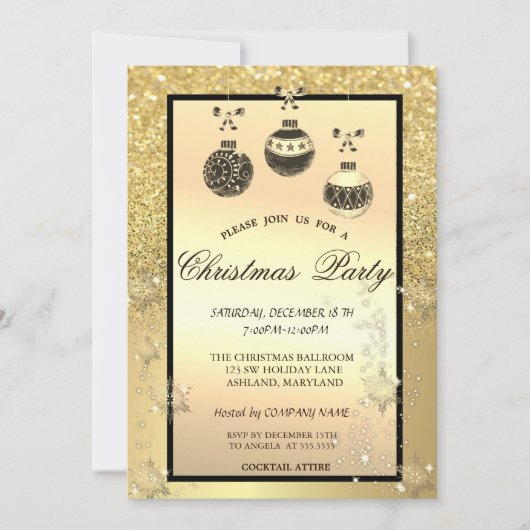 Gold Glitter Bokeh, kerstballen Company Party Kaart (Voorkant)