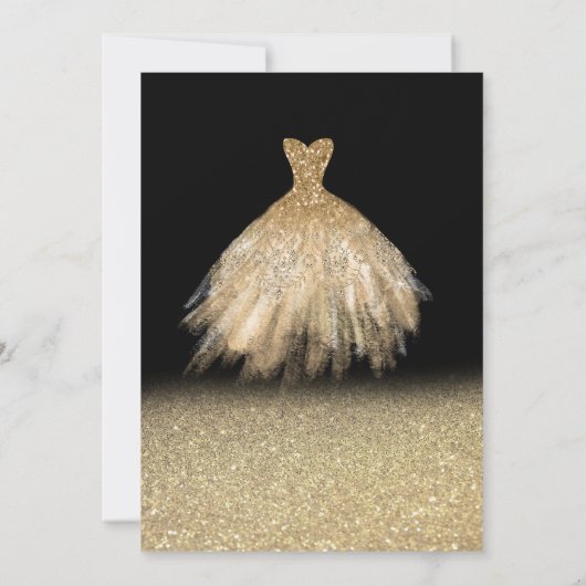 Gold Glitter Bokeh Ombre, Tiara, Dress Sweet 16 Kaart (Achterkant)