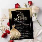 Gold Glitter Bokeh Ombre, Tiara, Dress Sweet 16 Kaart