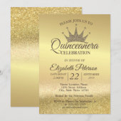 Gold Glitter Bokeh Ombre, Tiara, Quinceañera Party Kaart (Voorkant / Achterkant)