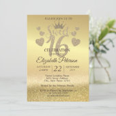 Gold Glitter Bokeh Ombre, Tiara, Sweet 16 Party Kaart (Staand voorkant)