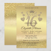 Gold Glitter Bokeh Ombre, Tiara, Sweet 16 Party Kaart (Voorkant / Achterkant)