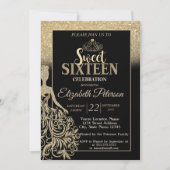 Gold Glitter Bokeh Ombre, Tiara, Sweet 16 Party Kaart (Voorkant)
