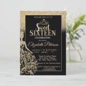 Gold Glitter Bokeh Ombre, Tiara, Sweet 16 Party Kaart (Staand voorkant)
