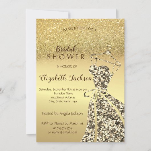 Gold Glitter Bokeh, Sequins Dress Vrijgezellenfees Kaart (Voorkant)
