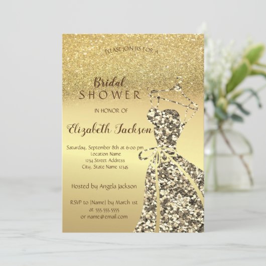Gold Glitter Bokeh, Sequins Dress Vrijgezellenfees Kaart (Staand voorkant)