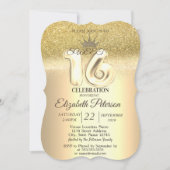 Gold Glitter Bokeh, Tiara, Sweet 16 Party Kaart (Voorkant)