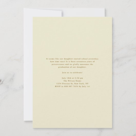 Gold Glitter Bold AFSTUDEERDER Typografie Afstuder Aankondiging (Achterkant)