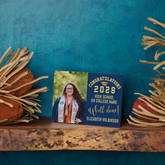 Gold Glitter Bold Script Custom Photo Afstuderen Fotoplaat (Zijkant)