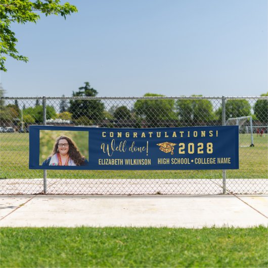 Gold Glitter Bold Script Custom Photo Afstuderen Spandoek (Insitu)