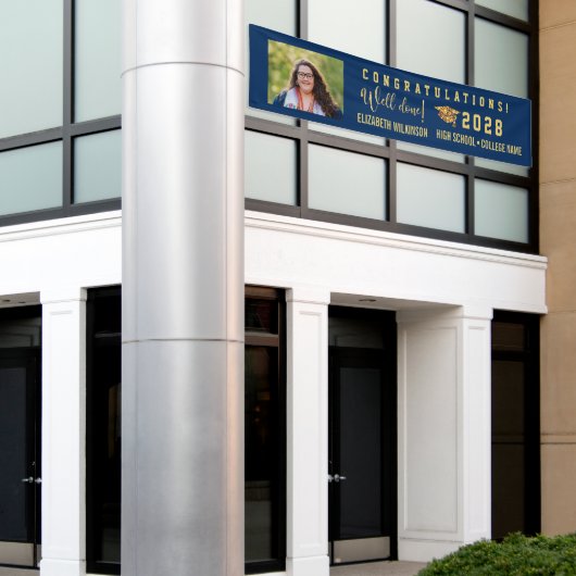 Gold Glitter Bold Script Custom Photo Afstuderen Spandoek (Buitenkant Gebouw)