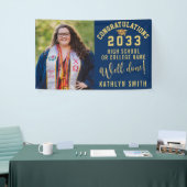Gold Glitter Bold Script Custom Photo Afstuderen Spandoek (Beurs)