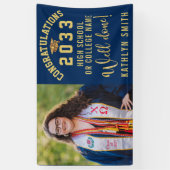 Gold Glitter Bold Script Custom Photo Afstuderen Spandoek (Verticaal)