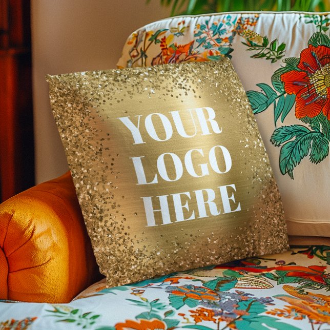 Gold Glitter Border and Folie Logo Kussen (Gold Glitter Border and Foil Logo Throw Pillow)