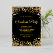 Gold Glitter Border Black Christmas Party Folie Uitnodiging (Staand Voorkant)