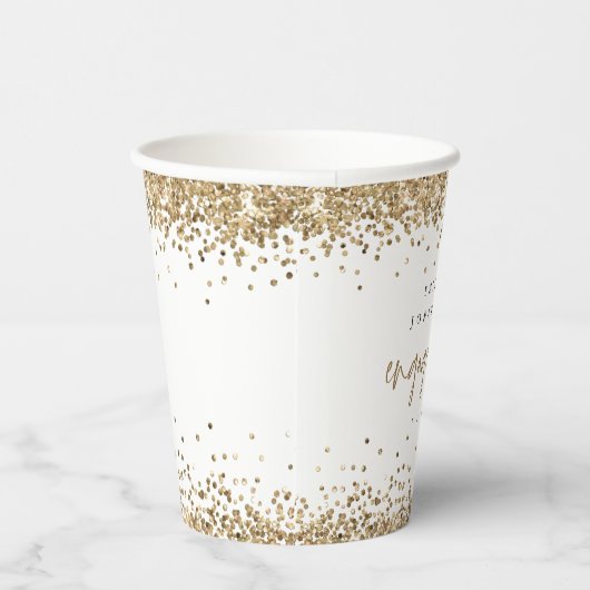 Gold Glitter Border Names Engagement Party Paper C Papieren Bekers (Rechts)