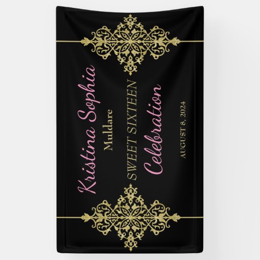 Gold Glitter Border Party Spandoek (Verticaal)