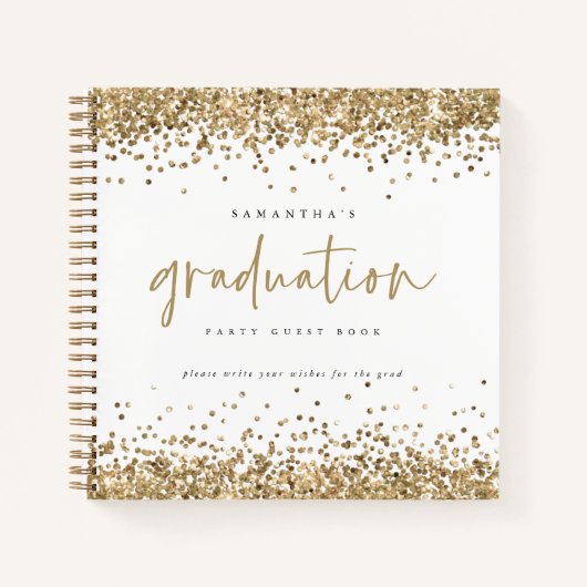 Gold Glitter Borders 2024 Afstuderen Gastenboek Notitieboek (Voorkant)