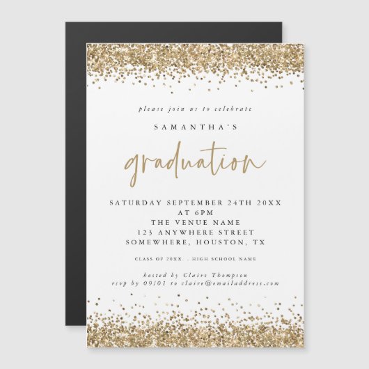 Gold Glitter Borders 2024 Afstuderen Invitation (Voorkant / Achterkant)