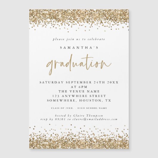 Gold Glitter Borders 2024 Afstuderen Invitation (Voorkant)