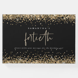 Gold Glitter Borders 40th Birthday Party Black Gastenboek