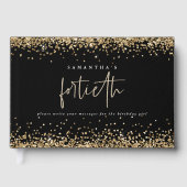 Gold Glitter Borders 40th Birthday Party Black Gastenboek (Voorkant)