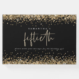 Gold Glitter Borders 50e verjaardag Black Gastenboek