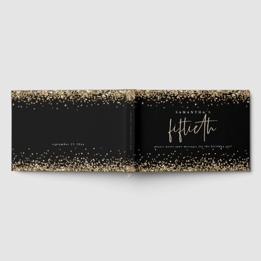 Gold Glitter Borders 50e verjaardag Black Gastenboek (Volledig)