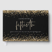 Gold Glitter Borders 50e verjaardag Black Gastenboek (Voorkant)