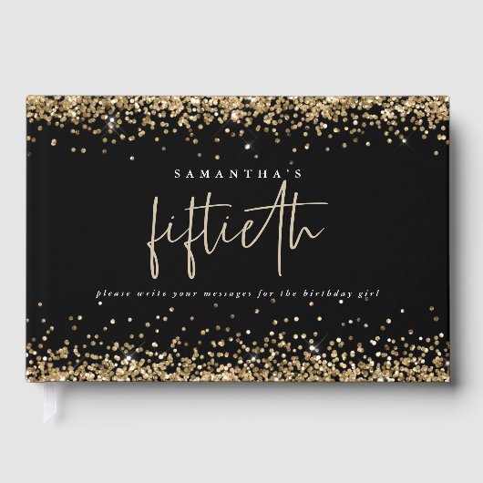 Gold Glitter Borders 50e verjaardag Black Gastenboek (Voorkant)