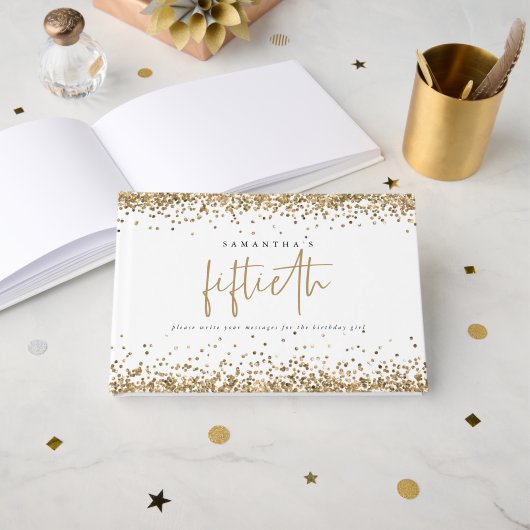 Gold Glitter Borders 50e verjaardag Gastenboek (Voorkant open)
