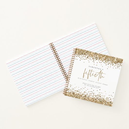 Gold Glitter Borders 50th Birthday Guest Book Notitieboek (Binnen)