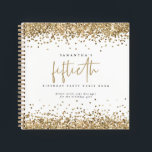 Gold Glitter Borders 50th Birthday Guest Book Notitieboek<br><div class="desc">Glitter Glitter Borders 50th Birthday Party Guest Book Een alternatieve optie voor gasten om hun goede wensen bij uw 50ste te schrijven.De belangrijkste kopbal is in een geplaatst stijlvol manuscript en de rest van de tekst u kunt gemakkelijk personaliseren.</div>
