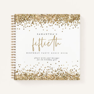 Gold Glitter Borders 50th Birthday Guest Book Notitieboek