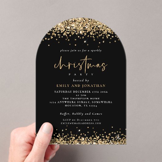 Gold Glitter Borders Kerstfeest Zwart Acryl Acryl Uitnodigingen (Insitu (Draagbaar))