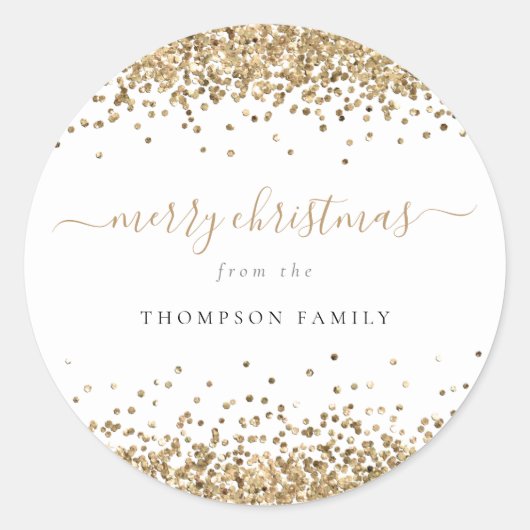 Gold Glitter Borders Name Merry Kerstry Ronde Sticker (Voorkant)
